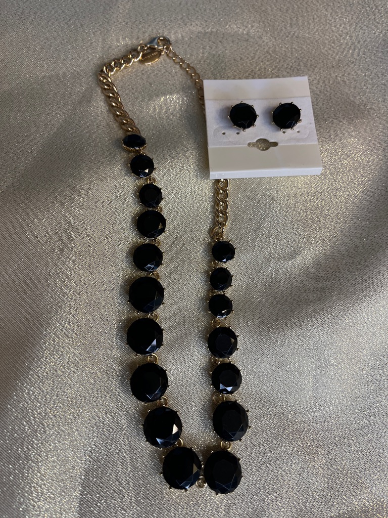 Ann Taylor Gold-Tone Necklace And Black Stone Stud Earrings Set